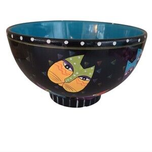 vintage 1998 laurel burch ganz pedastal bowl colorful cat design
